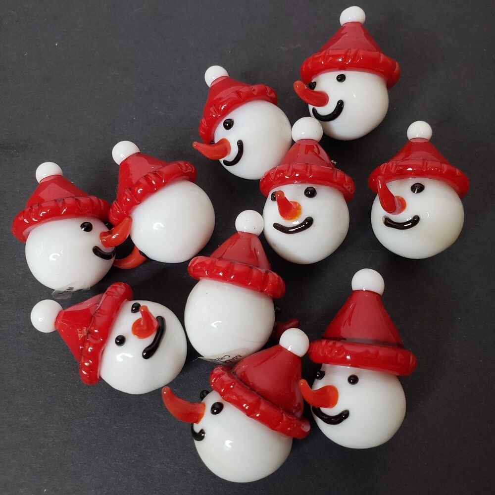 Lot of 10 Lampwork Glass Christmas Snowman Holiday Craft Flatbacks Cabochons